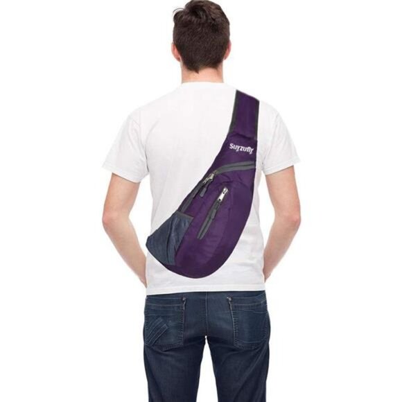 Men Women Foldable Sling Bags Purple - Picture 3 of 6